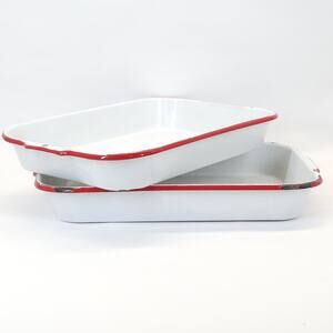 VTG Enamelware Pan Rectangle Red Trim July 4th Americana Primitive Chippy 17x11